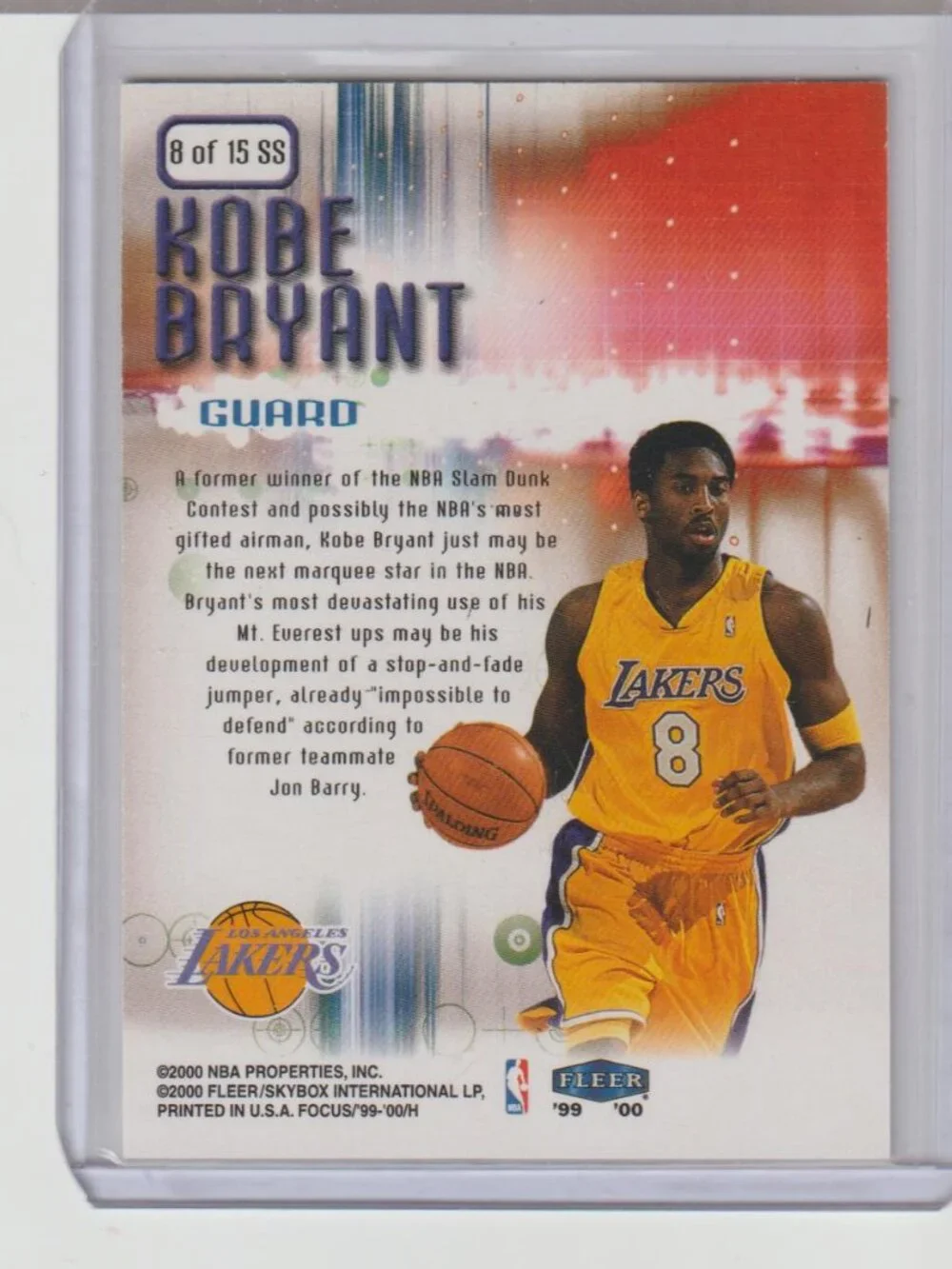 Kobe Bryant 1999-00 Fleer Focus Soar Subjects Insert Lakers #8 of 15 SS